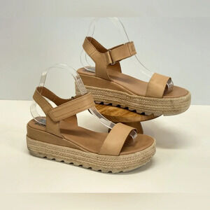 SOREL Tan rattan CAMERON platform Velcro ankle strap sandals size 7.5